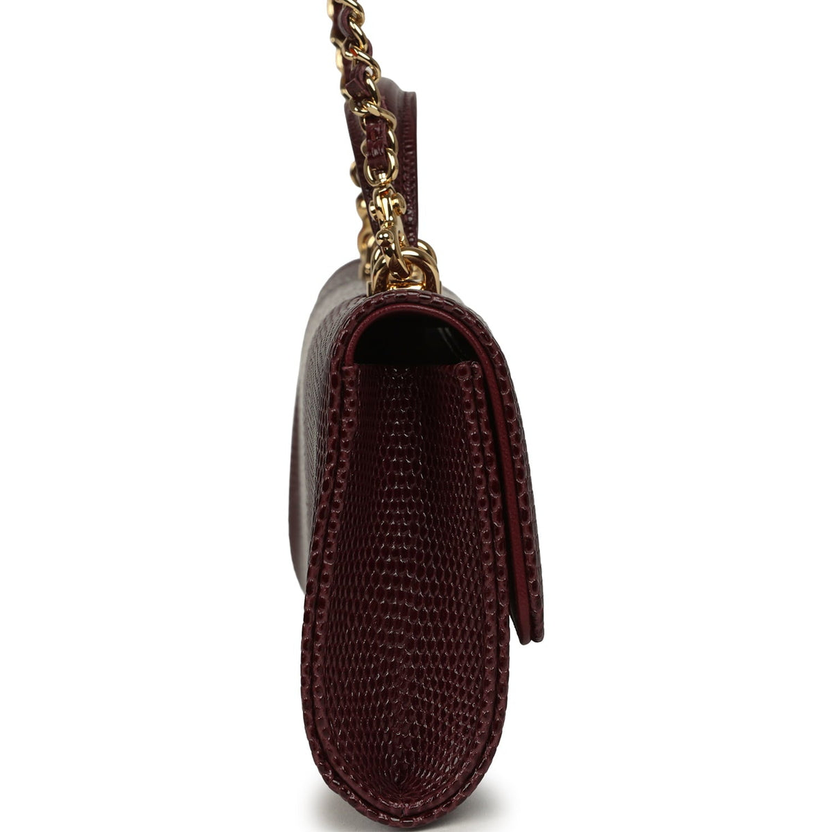 Chanel Long Top Handle Clutch with Chain Dark Burgundy Lizard Embossed Calfskin Gold Hardware