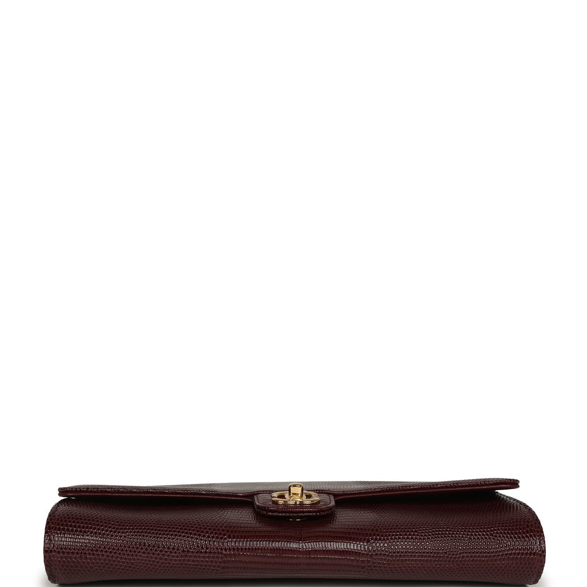 Chanel Long Top Handle Clutch with Chain Dark Burgundy Lizard Embossed Calfskin Gold Hardware