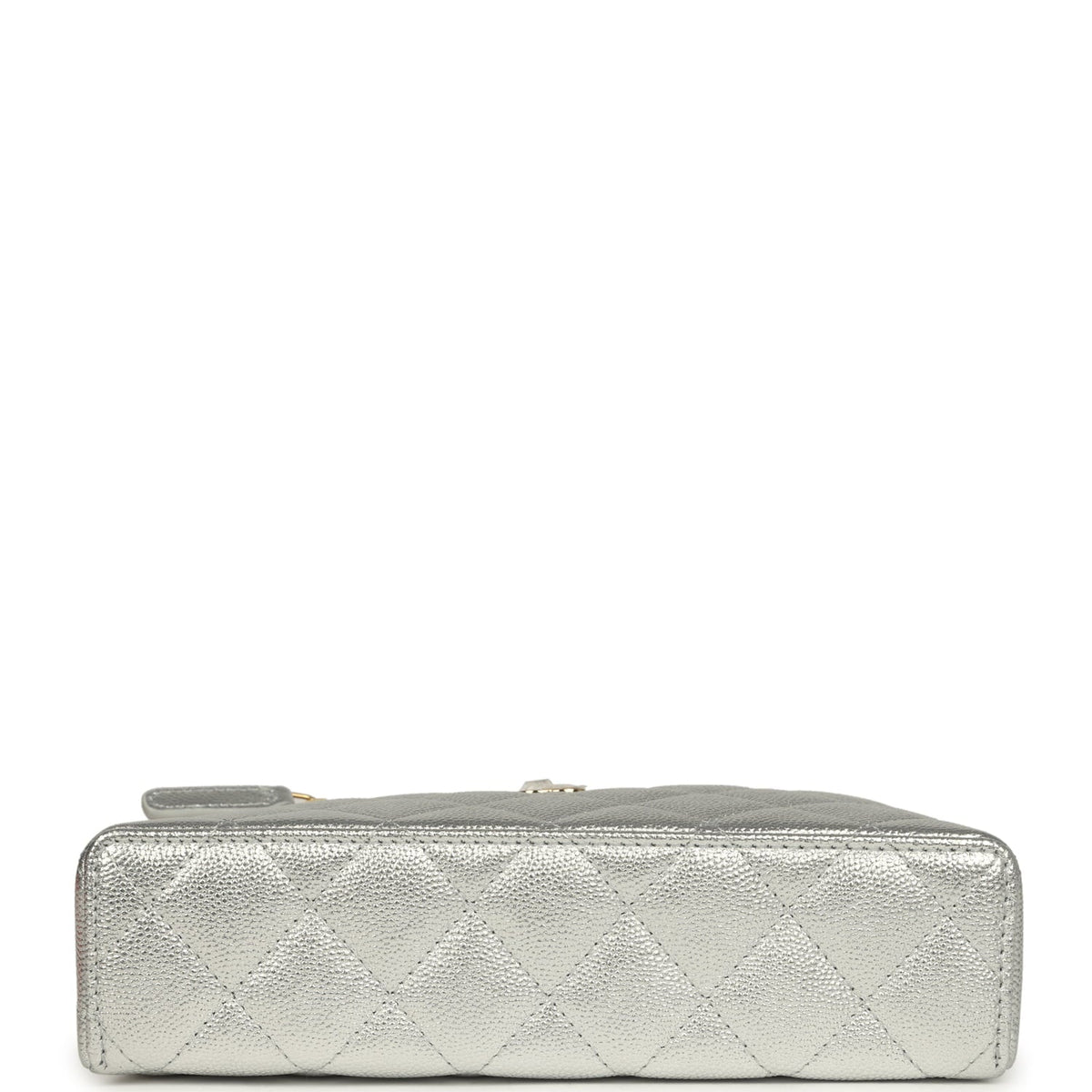 Chanel Top Handle Long Vanity Case with Chain Silver Metallic Caviar Gold Hardware