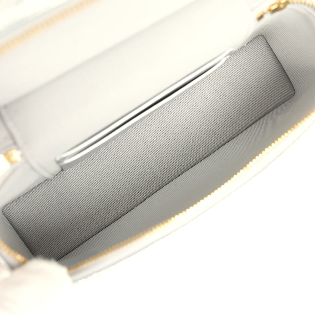 Chanel Top Handle Long Vanity Case with Chain Silver Metallic Caviar Gold Hardware