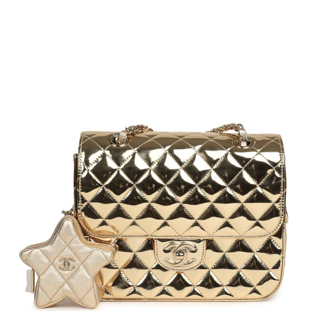 Chanel "Hollywood Boulevard" Backpack with Star Coin Purse Metallic Gold Mirror and Metallic Calfskin Light Gold Hardware