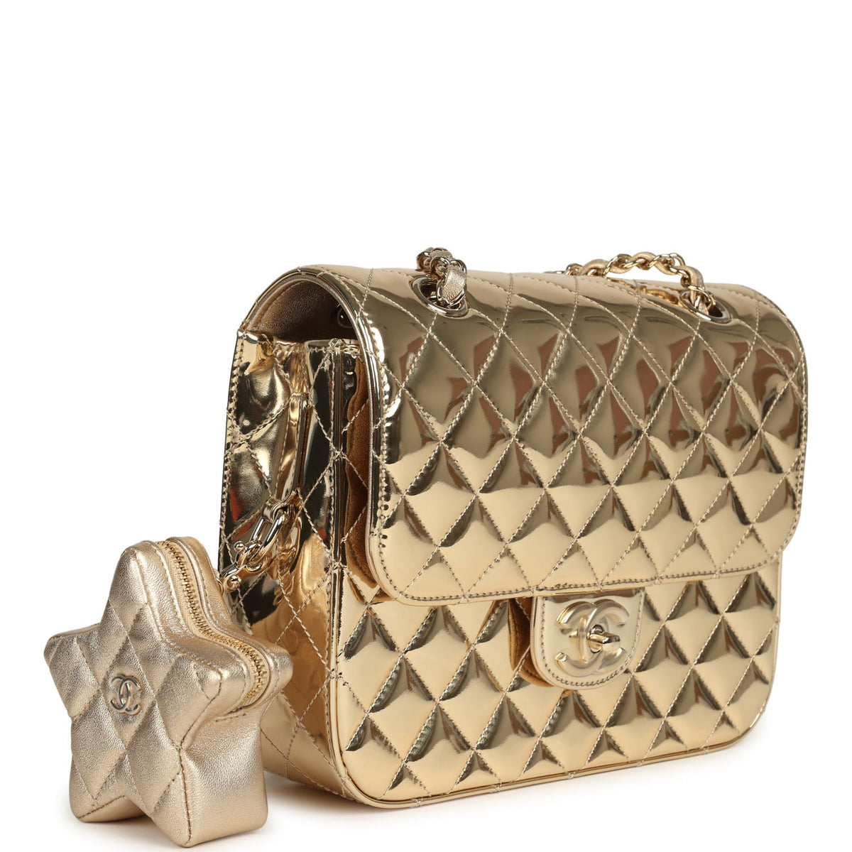 Chanel "Hollywood Boulevard" Backpack with Star Coin Purse Metallic Gold Mirror and Metallic Calfskin Light Gold Hardware