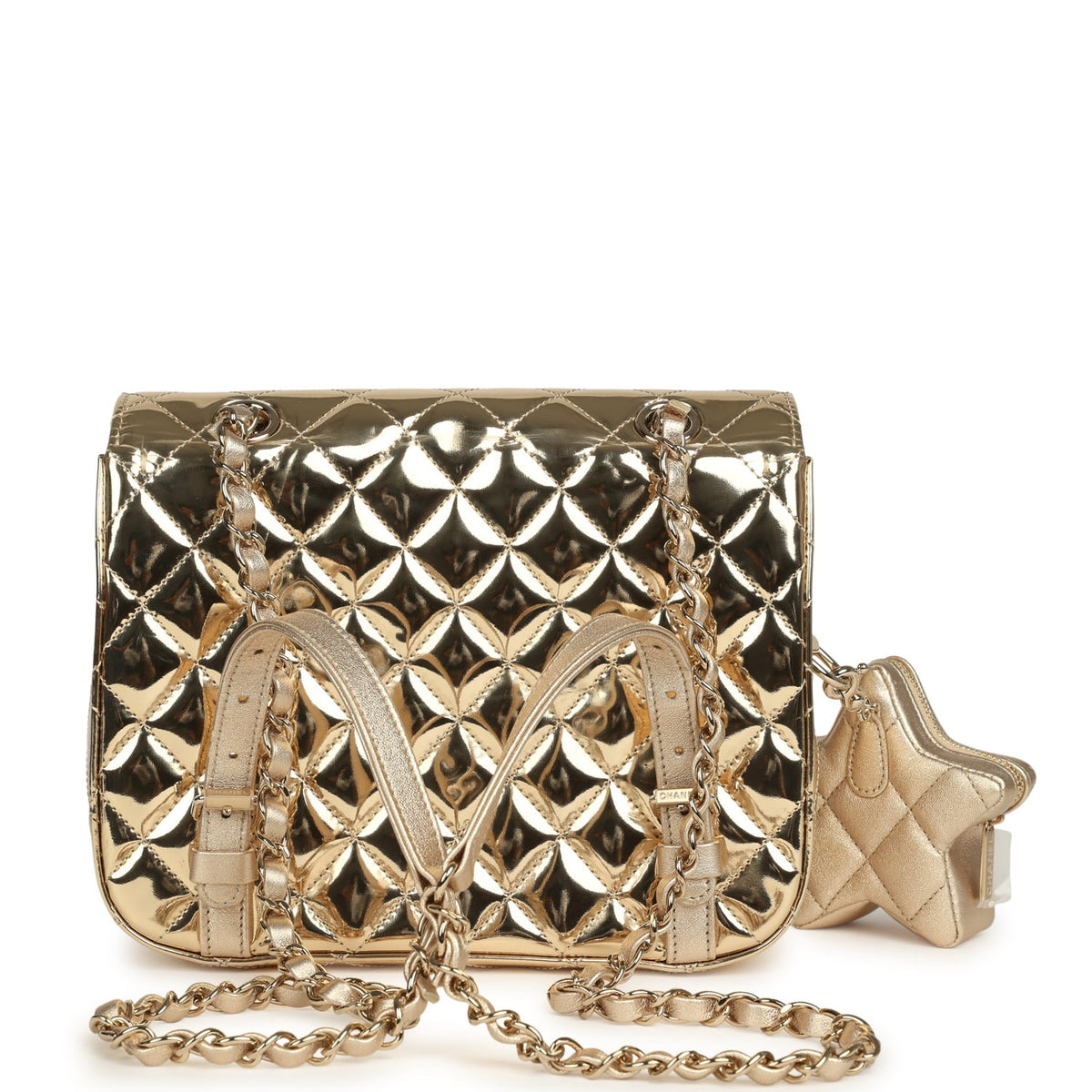 Chanel "Hollywood Boulevard" Backpack with Star Coin Purse Metallic Gold Mirror and Metallic Calfskin Light Gold Hardware