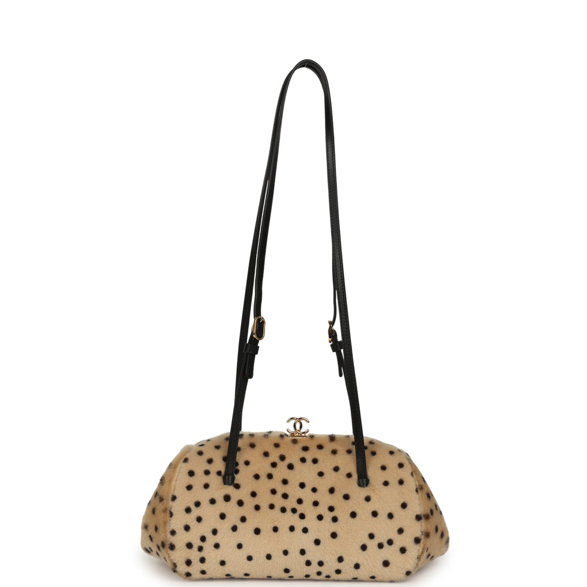 Chanel Cheetah Print Clutch with Leather Straps Light Beige Calf Hair, Black Leather Gold Hardware