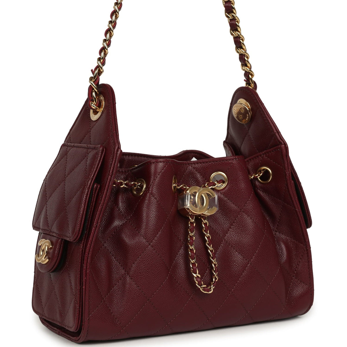 Chanel Mini 25 Hobo Bag Dark Burgundy Caviar Gold Hardware