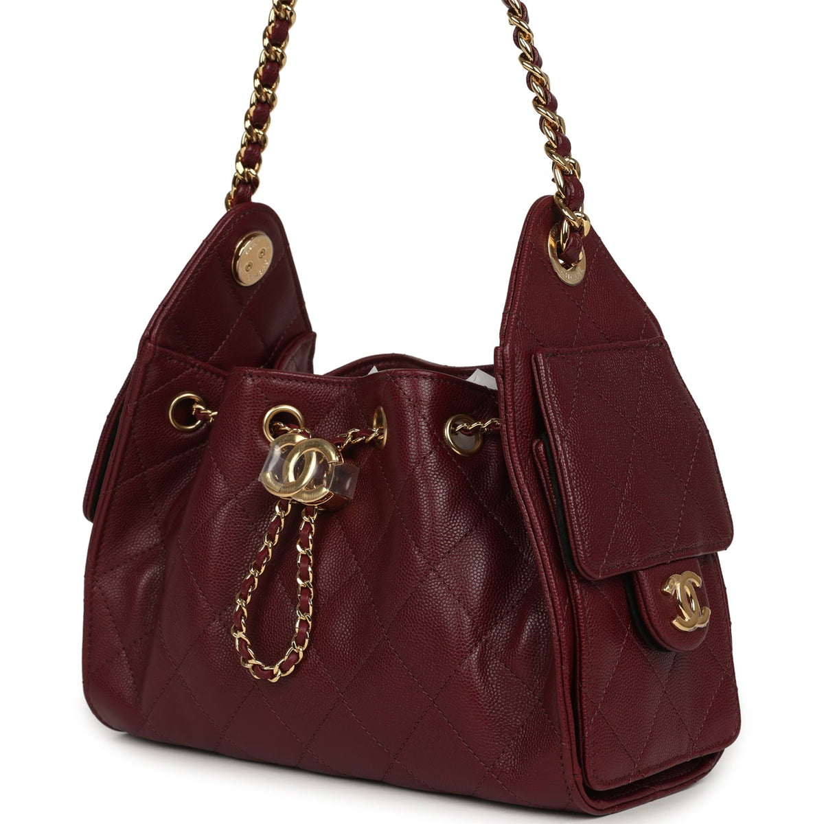 Chanel Mini 25 Hobo Bag Dark Burgundy Caviar Gold Hardware
