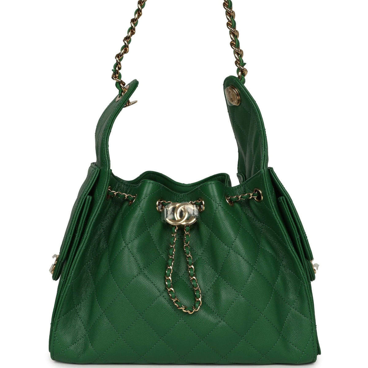 Chanel Small 25 Hobo Bag Green Caviar Gold Hardware