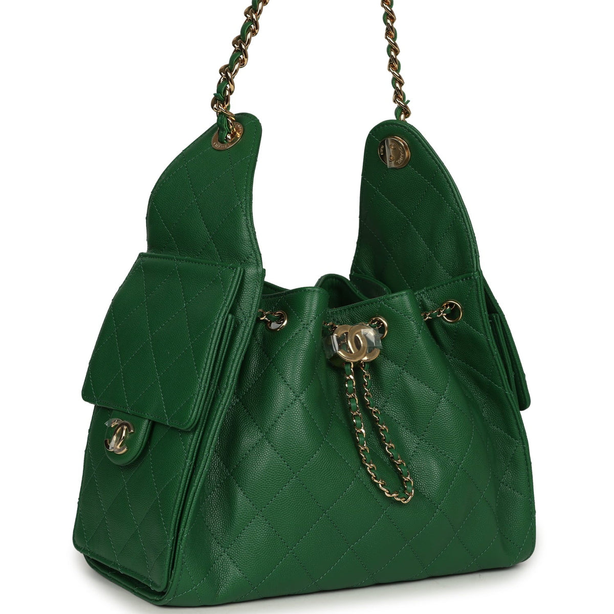 Chanel Small 25 Hobo Bag Green Caviar Gold Hardware