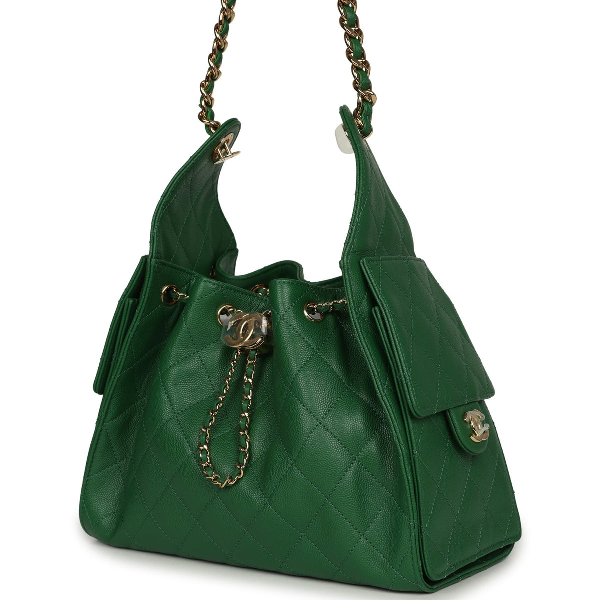 Chanel Small 25 Hobo Bag Green Caviar Gold Hardware
