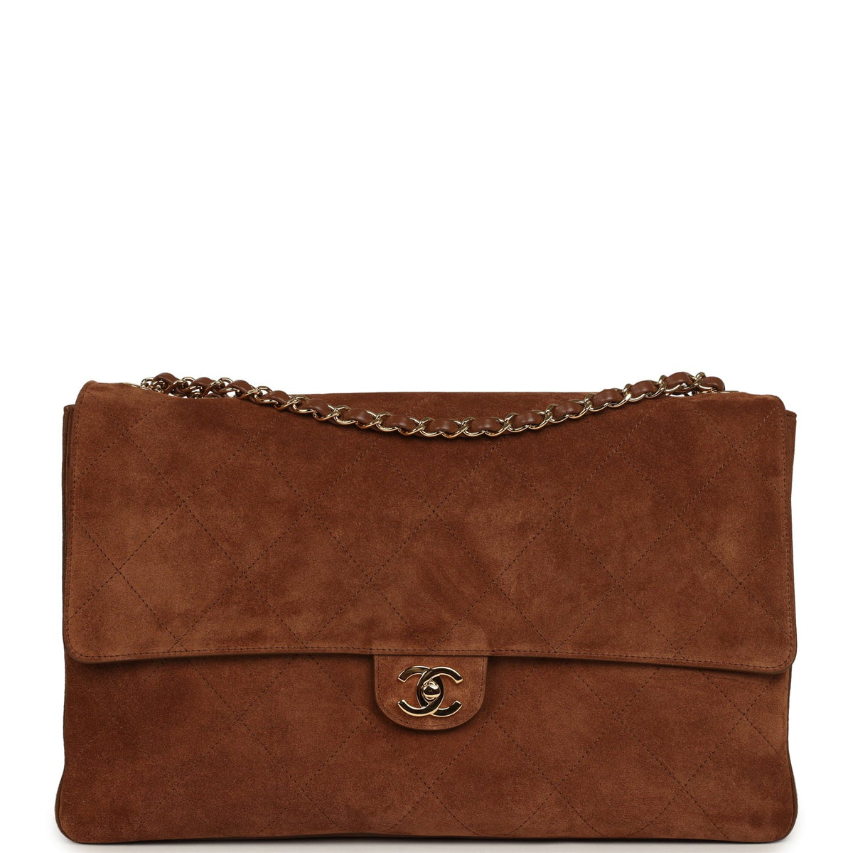 Chanel Maxi "Souplissimo" Large Flap Bag Camel Suede Gold Hardware