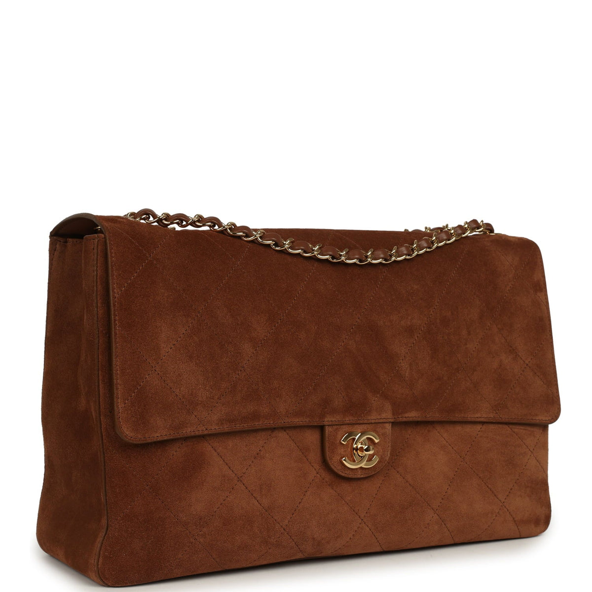 Chanel Maxi "Souplissimo" Large Flap Bag Camel Suede Gold Hardware