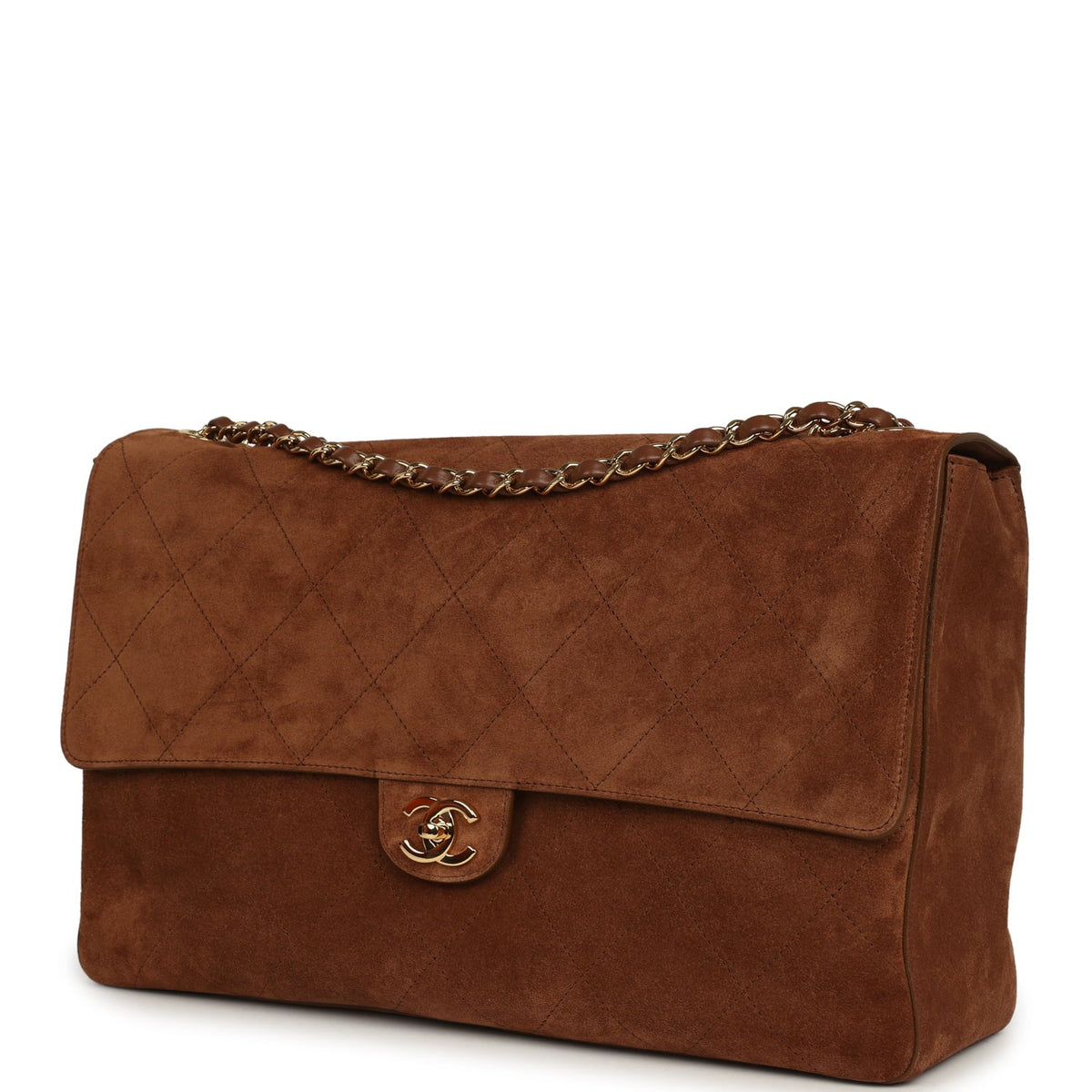 Chanel Maxi "Souplissimo" Large Flap Bag Camel Suede Gold Hardware