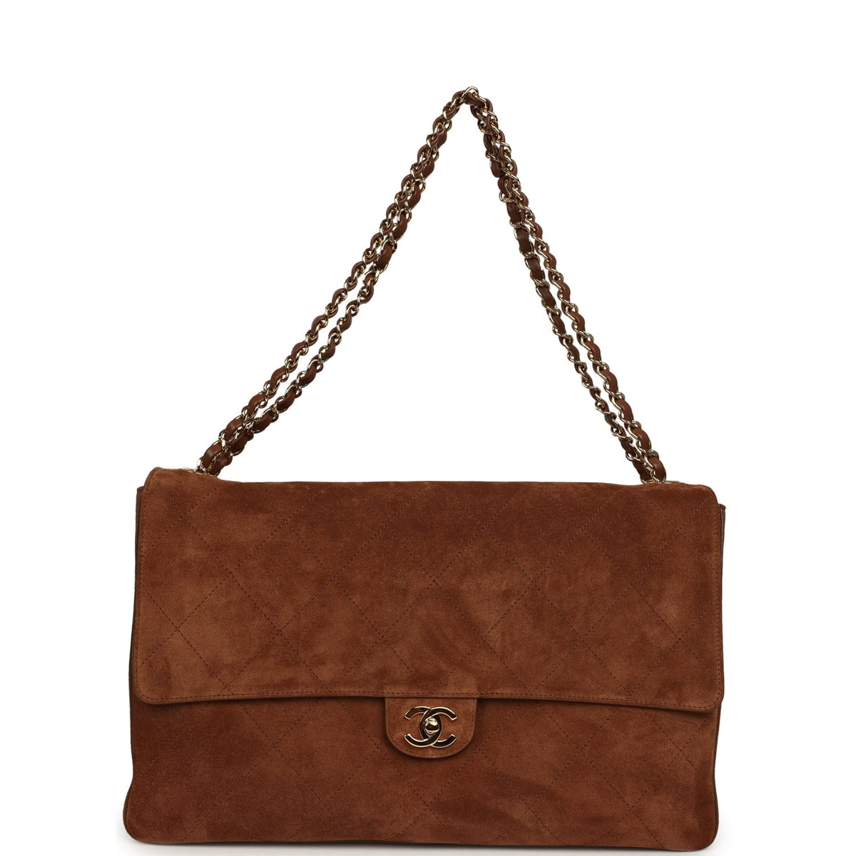 Chanel Maxi "Souplissimo" Large Flap Bag Camel Suede Gold Hardware