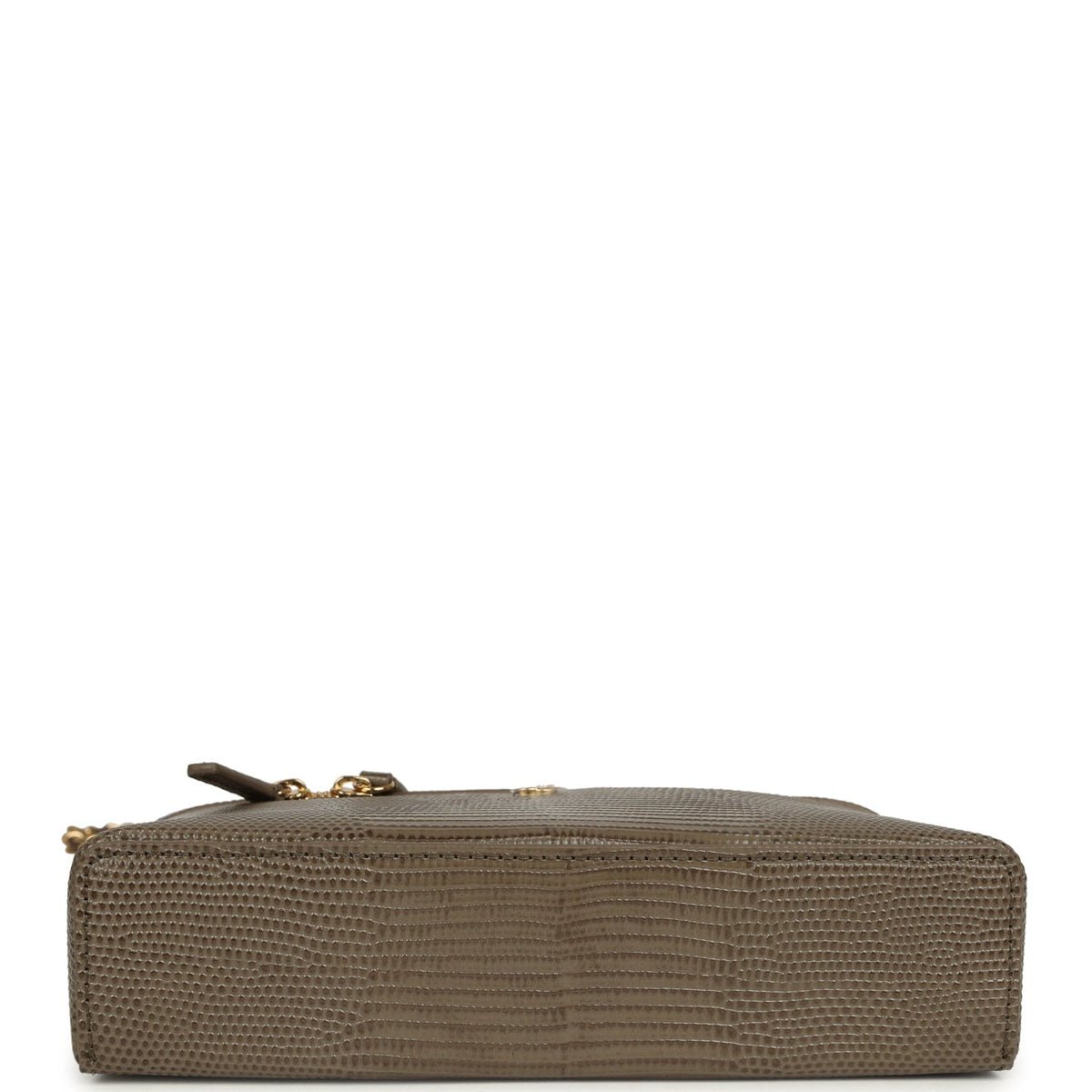 Chanel Top Handle Long Vanity Case with Chain Dark Khaki Lizard Embossed Calfskin Gold Hardware