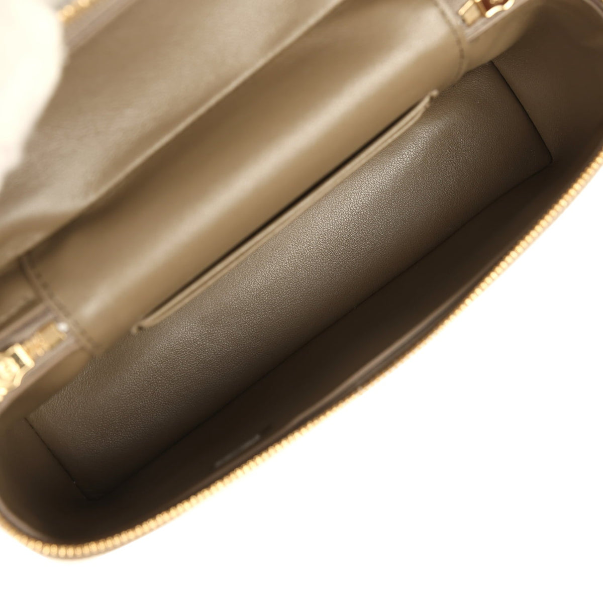 Chanel Top Handle Long Vanity Case with Chain Dark Khaki Lizard Embossed Calfskin Gold Hardware