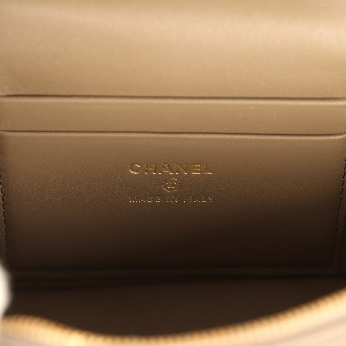 Chanel Top Handle Long Vanity Case with Chain Dark Khaki Lizard Embossed Calfskin Gold Hardware