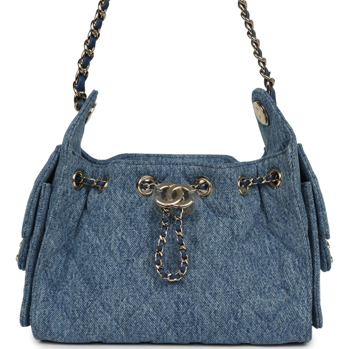 Chanel Mini 25 Hobo Bag Blue Washed Denim Light Gold Hardware