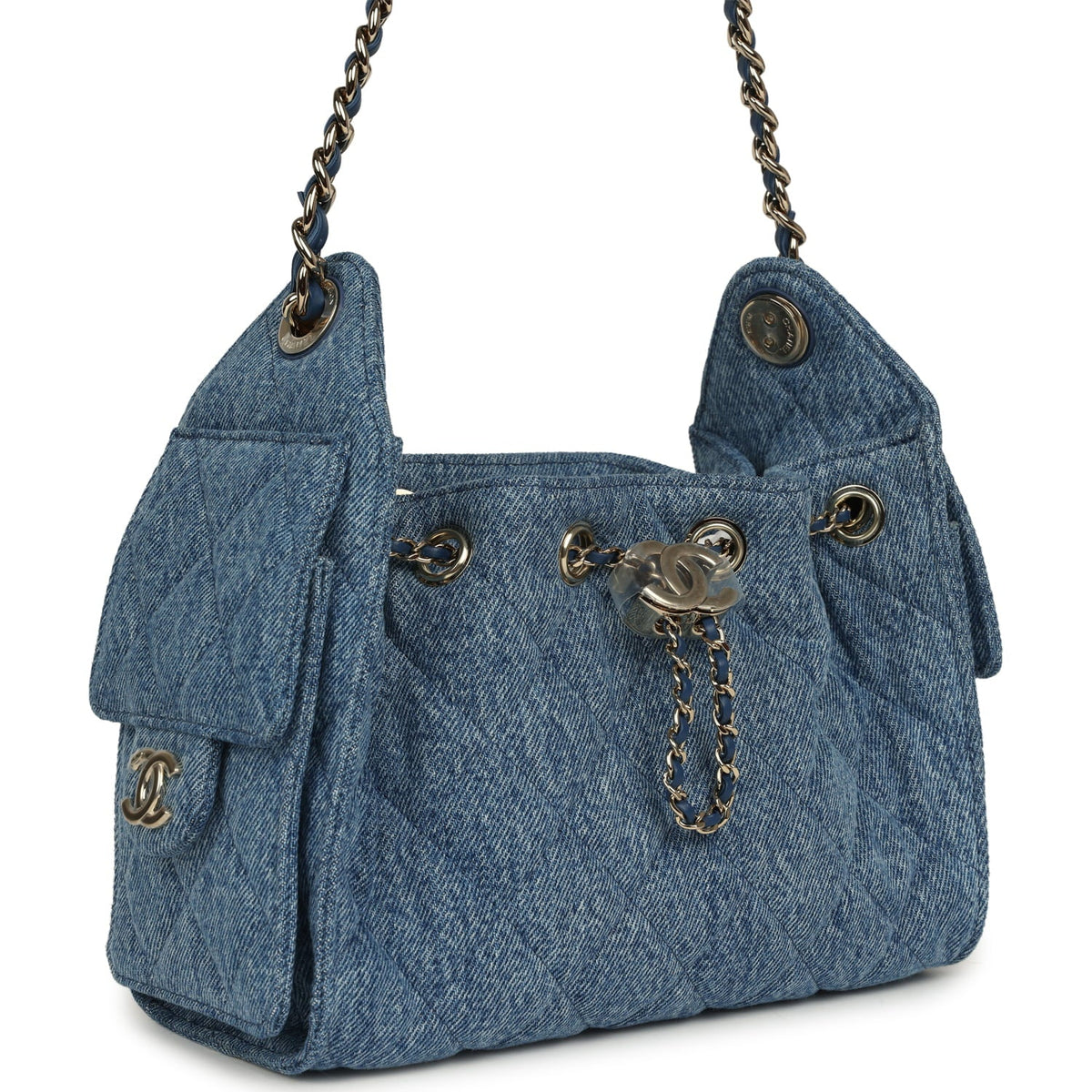 Chanel Mini 25 Hobo Bag Blue Washed Denim Light Gold Hardware