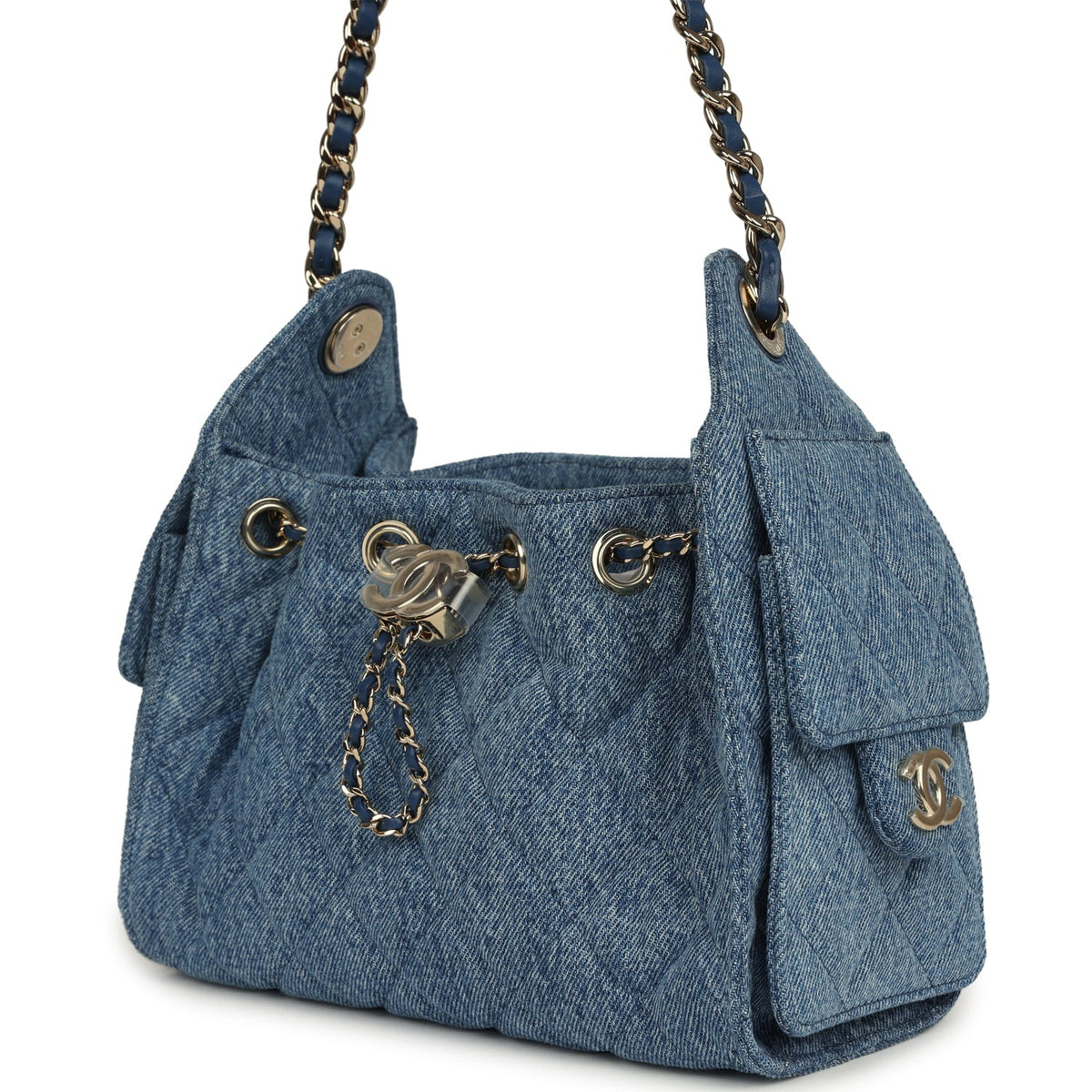 Chanel Mini 25 Hobo Bag Blue Washed Denim Light Gold Hardware