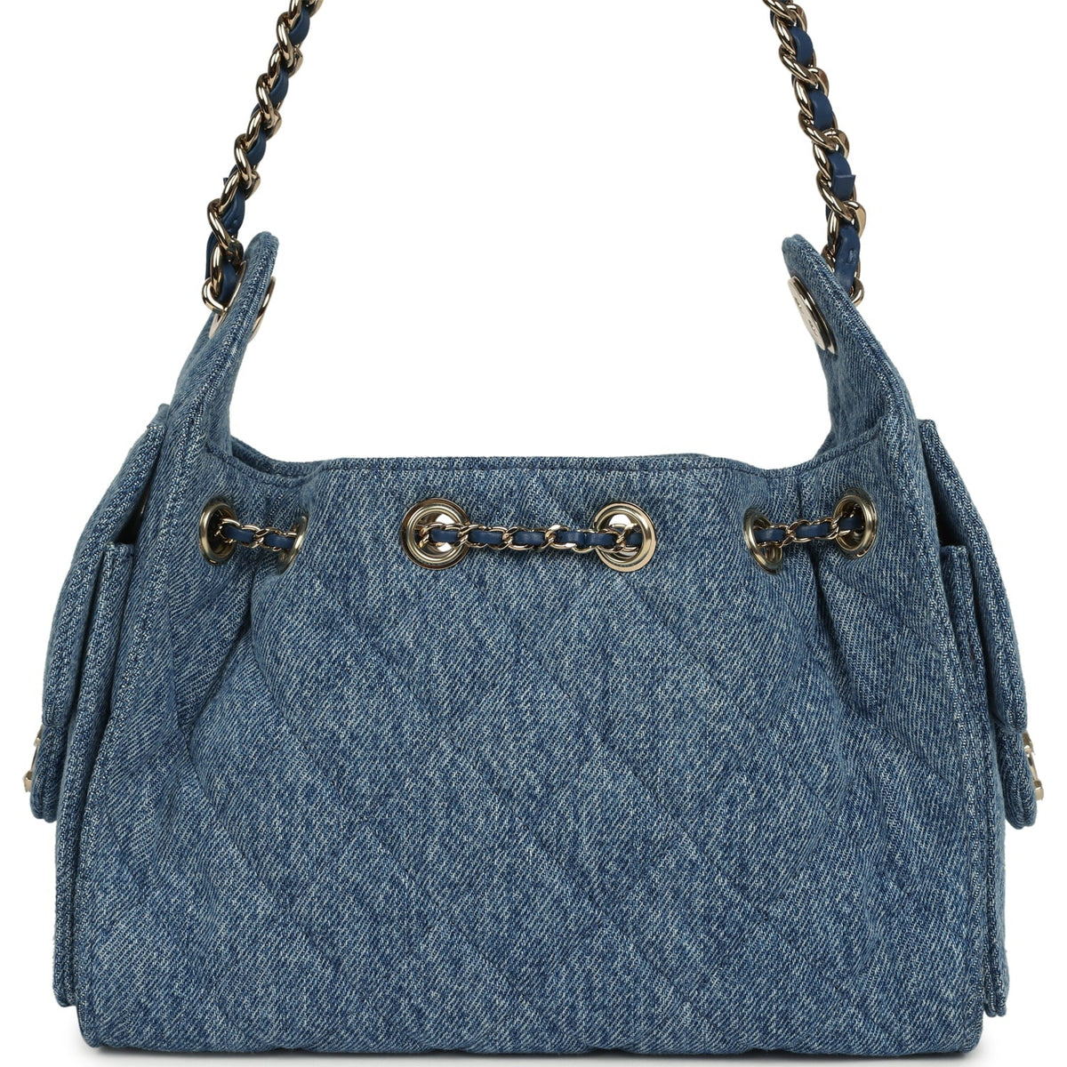 Chanel Mini 25 Hobo Bag Blue Washed Denim Light Gold Hardware