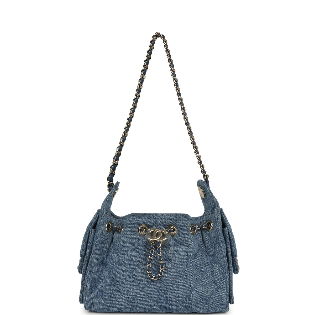 Chanel Mini 25 Hobo Bag Blue Washed Denim Light Gold Hardware