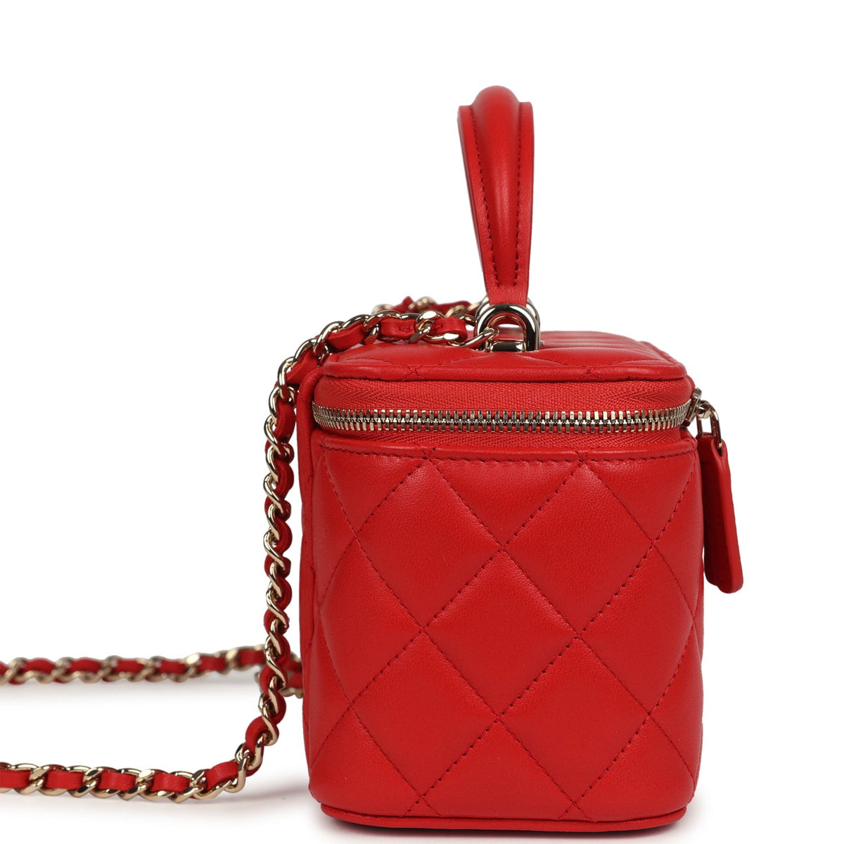 Chanel Small Classic Top Handle Vanity Case Red Lambskin Light Gold Hardware