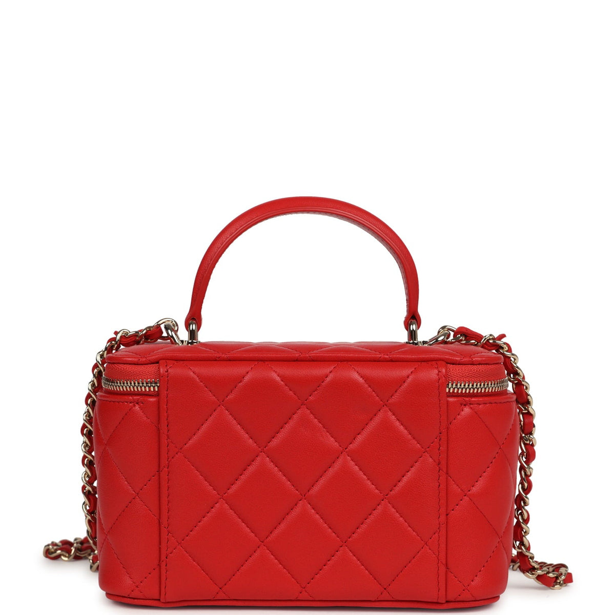 Chanel Small Classic Top Handle Vanity Case Red Lambskin Light Gold Hardware