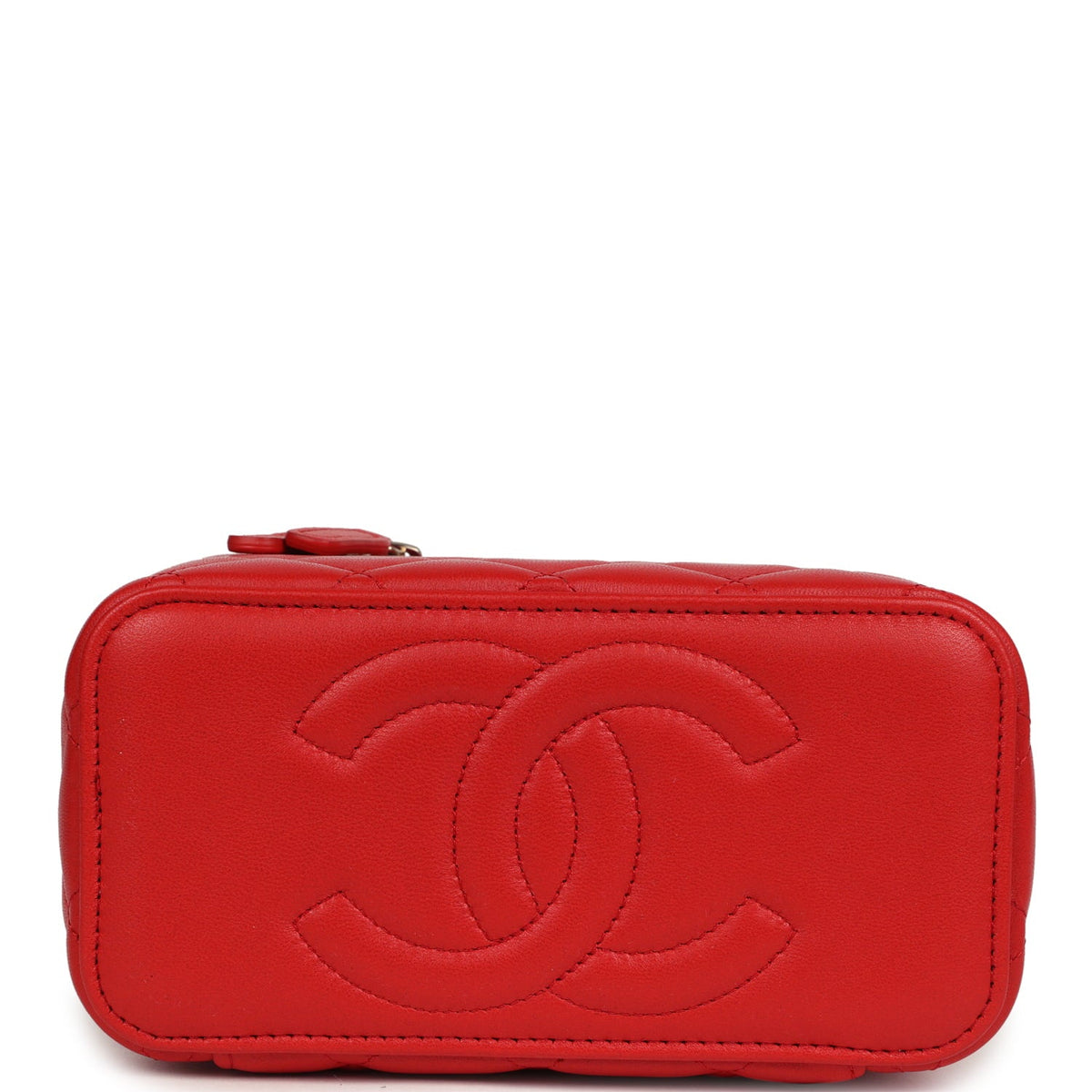 Chanel Small Classic Top Handle Vanity Case Red Lambskin Light Gold Hardware