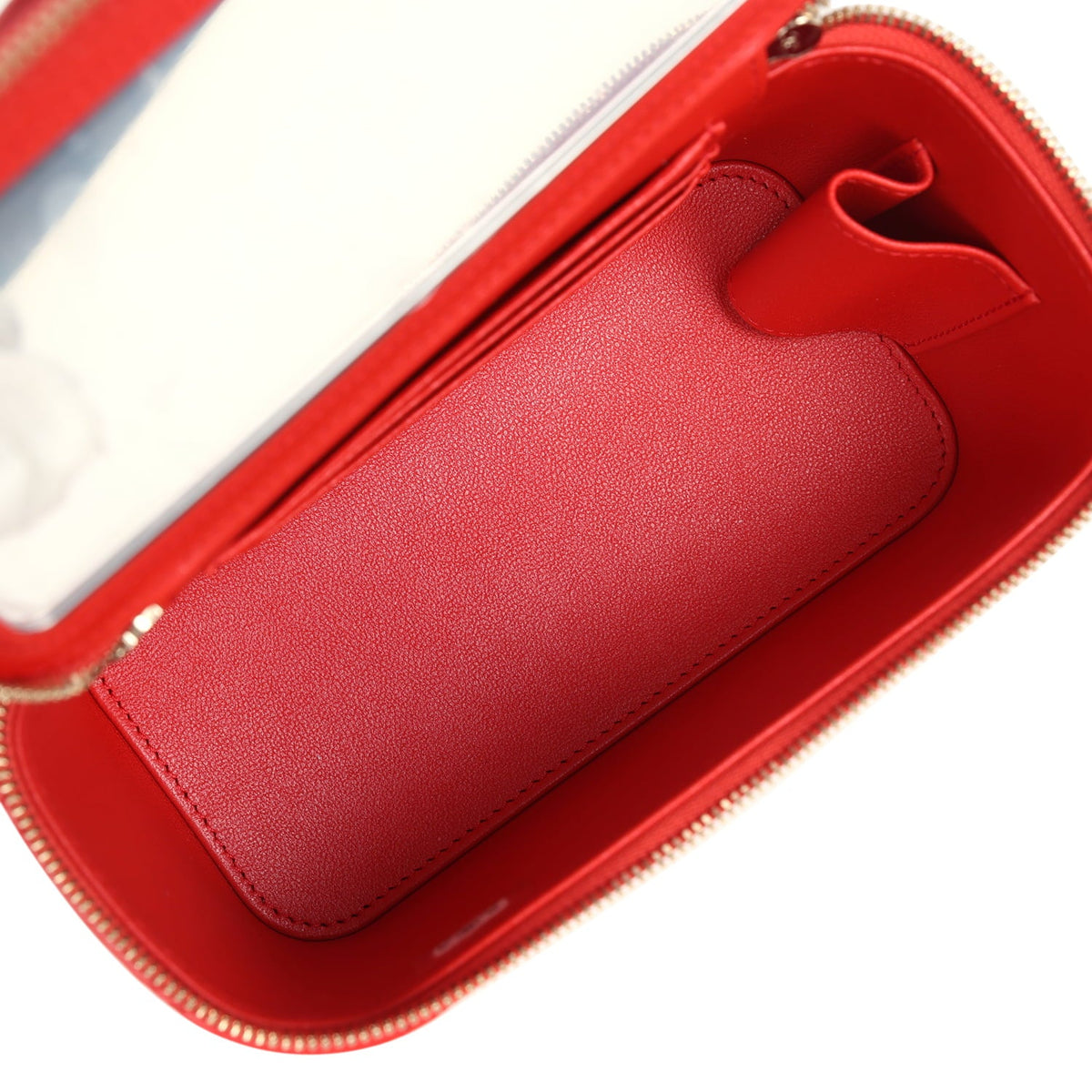 Chanel Small Classic Top Handle Vanity Case Red Lambskin Light Gold Hardware