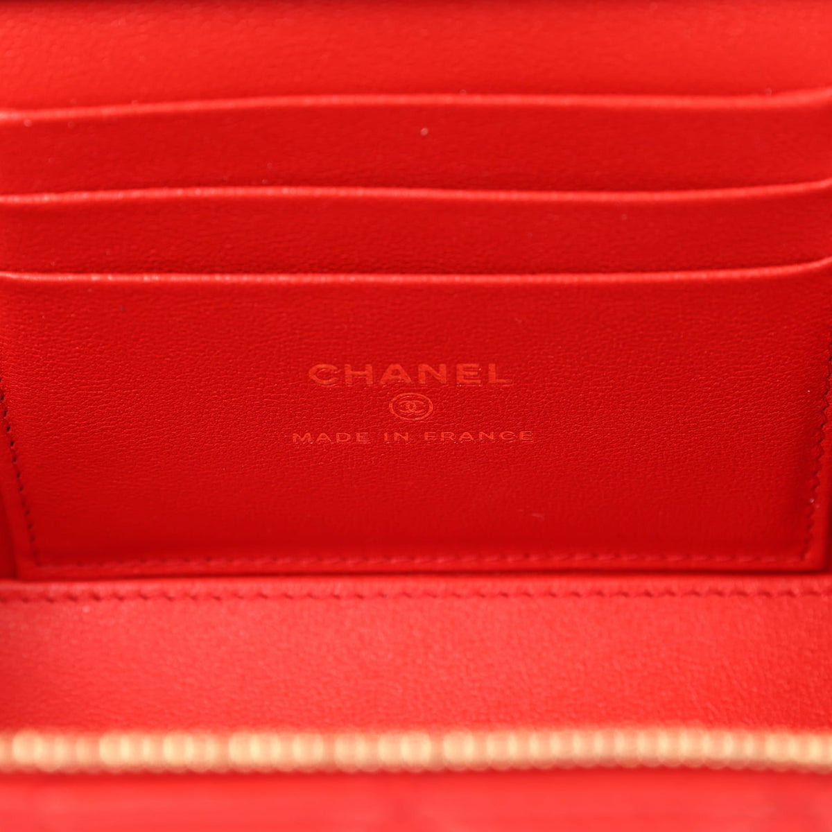 Chanel Small Classic Top Handle Vanity Case Red Lambskin Light Gold Hardware