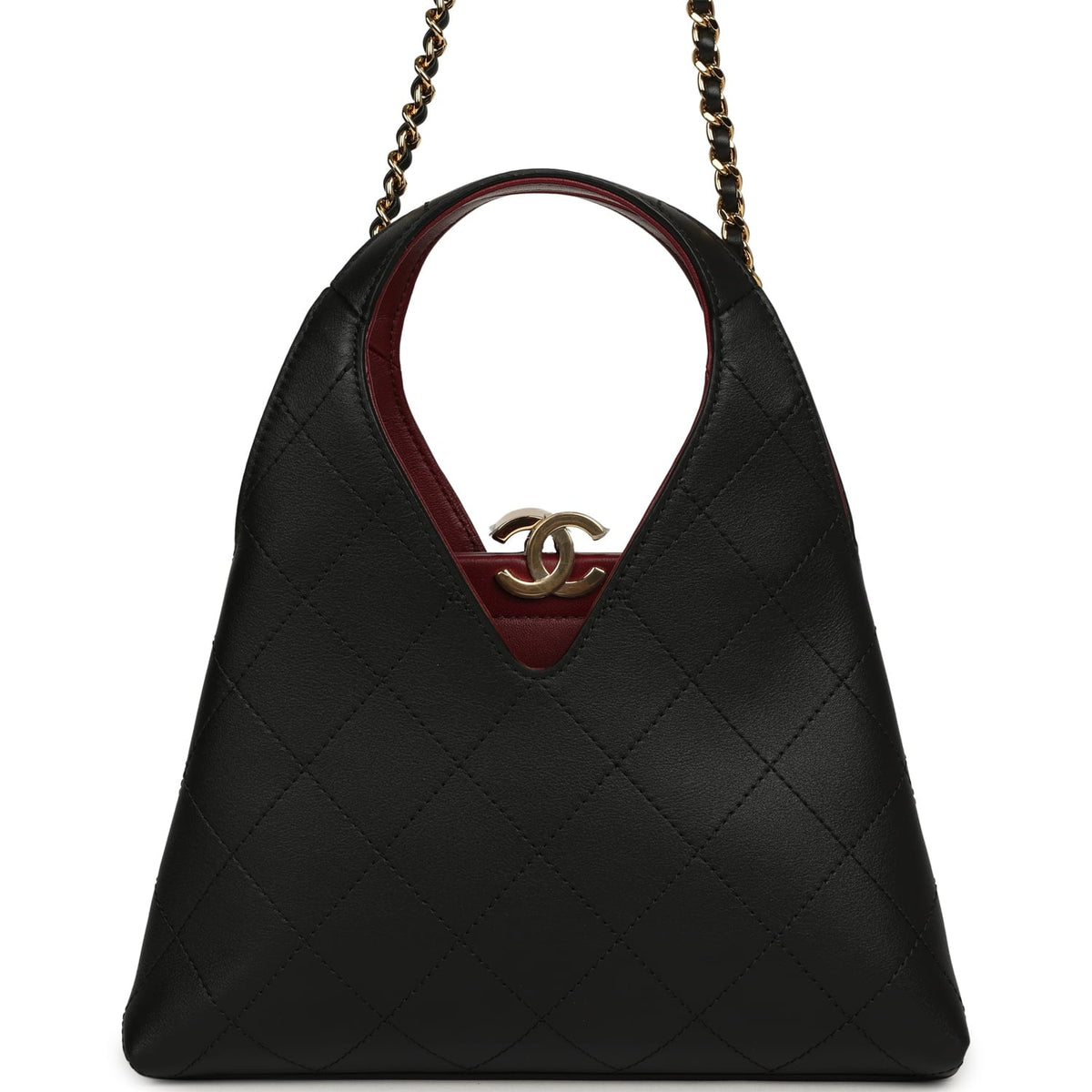 Chanel Small Chic Lady Shopping Bag Black, Burgundy Calfskin Gold Hardware