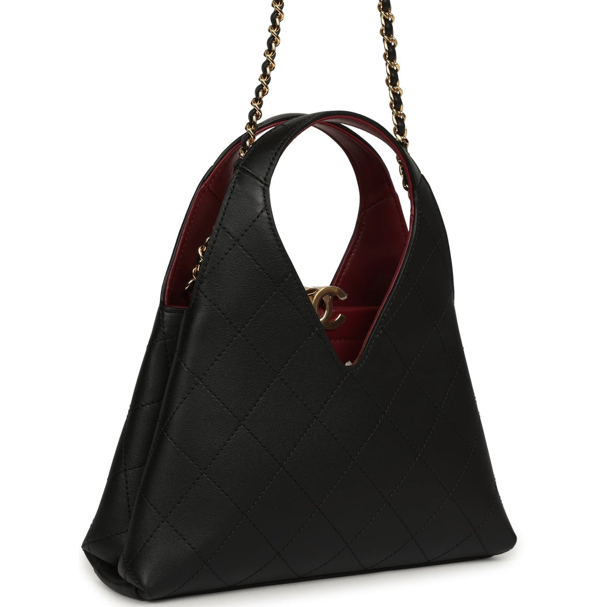 Chanel Small Chic Lady Shopping Bag Black, Burgundy Calfskin Gold Hardware
