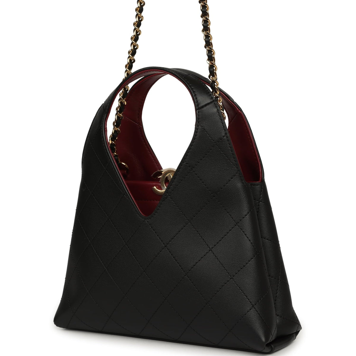 Chanel Small Chic Lady Shopping Bag Black, Burgundy Calfskin Gold Hardware