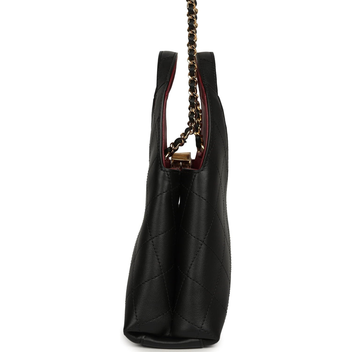 Chanel Small Chic Lady Shopping Bag Black, Burgundy Calfskin Gold Hardware
