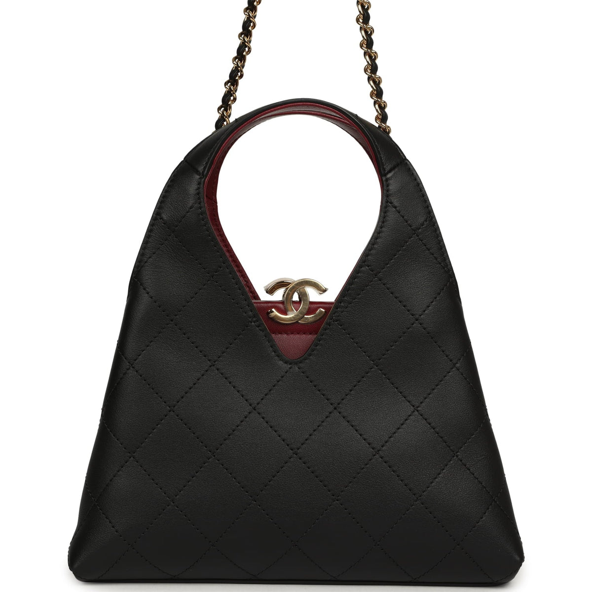Chanel Small Chic Lady Shopping Bag Black, Burgundy Calfskin Gold Hardware