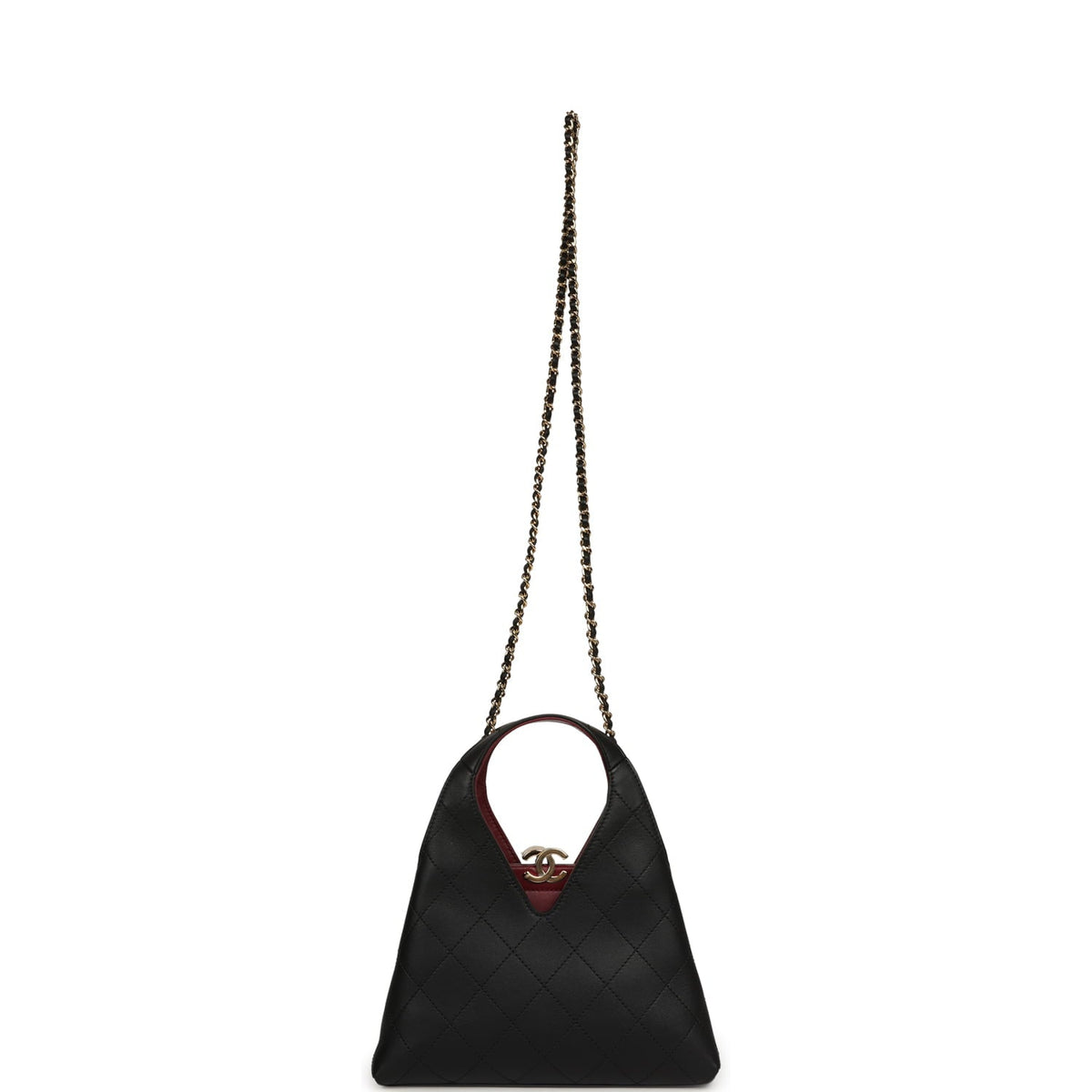 Chanel Small Chic Lady Shopping Bag Black, Burgundy Calfskin Gold Hardware