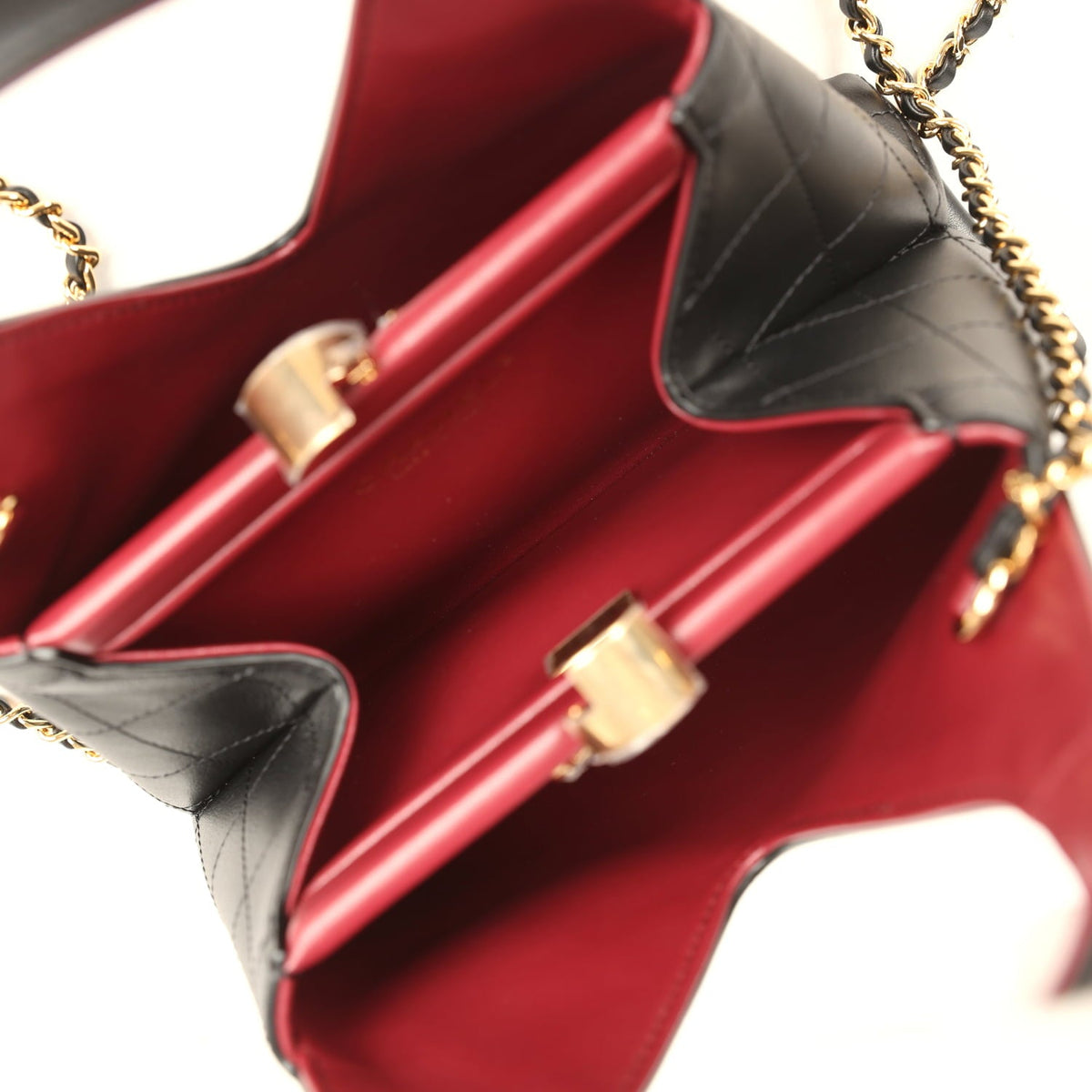 Chanel Small Chic Lady Shopping Bag Black, Burgundy Calfskin Gold Hardware