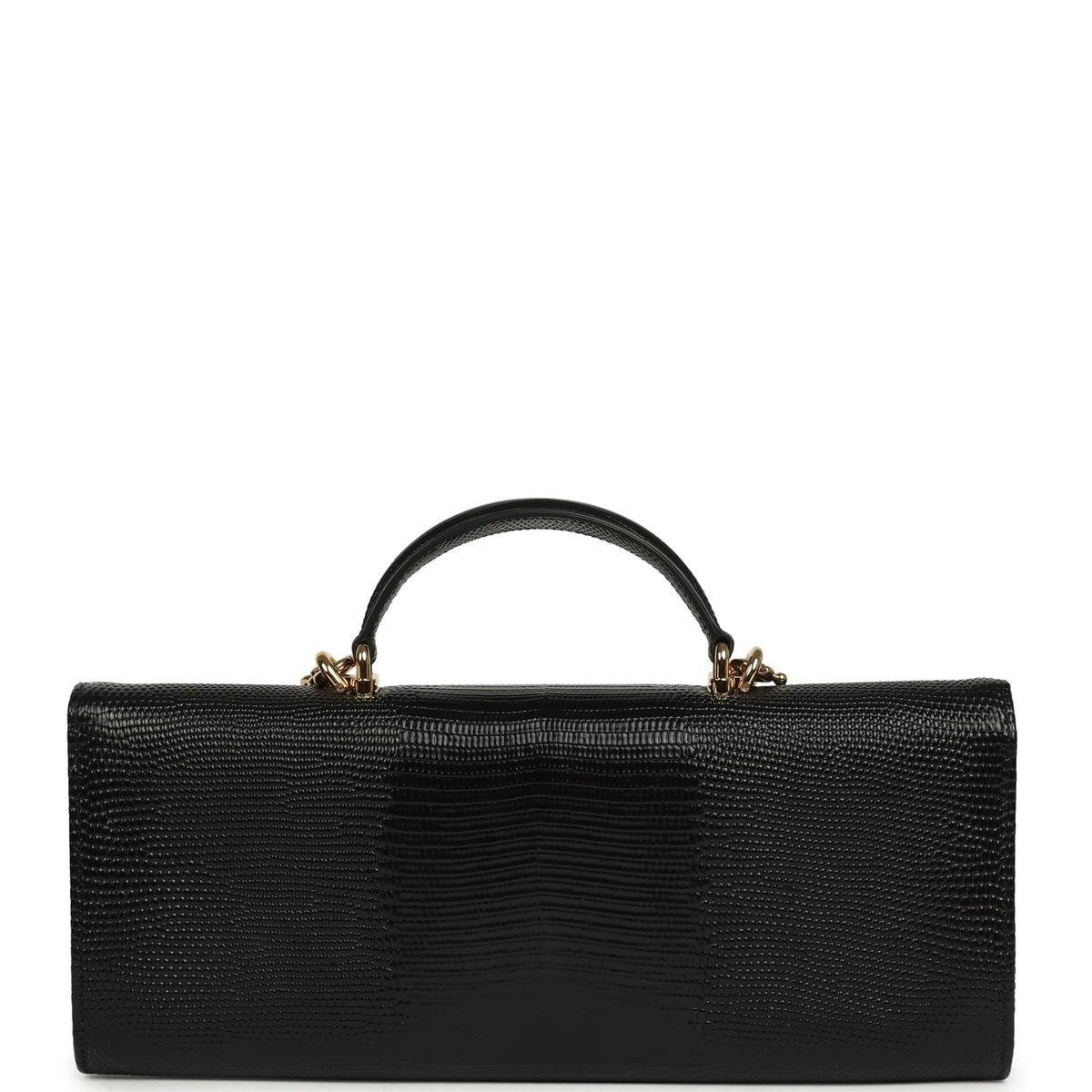 Chanel Long Top Handle Clutch with Chain Black Lizard Embossed Calfskin Gold Hardware