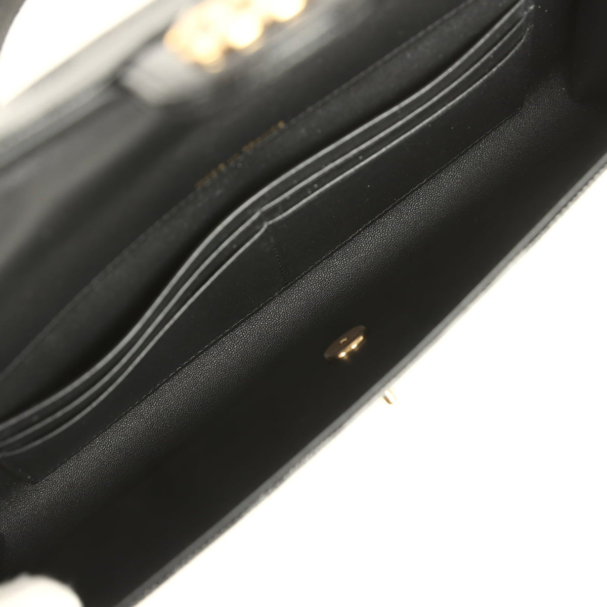 Chanel Long Top Handle Clutch with Chain Black Lizard Embossed Calfskin Gold Hardware