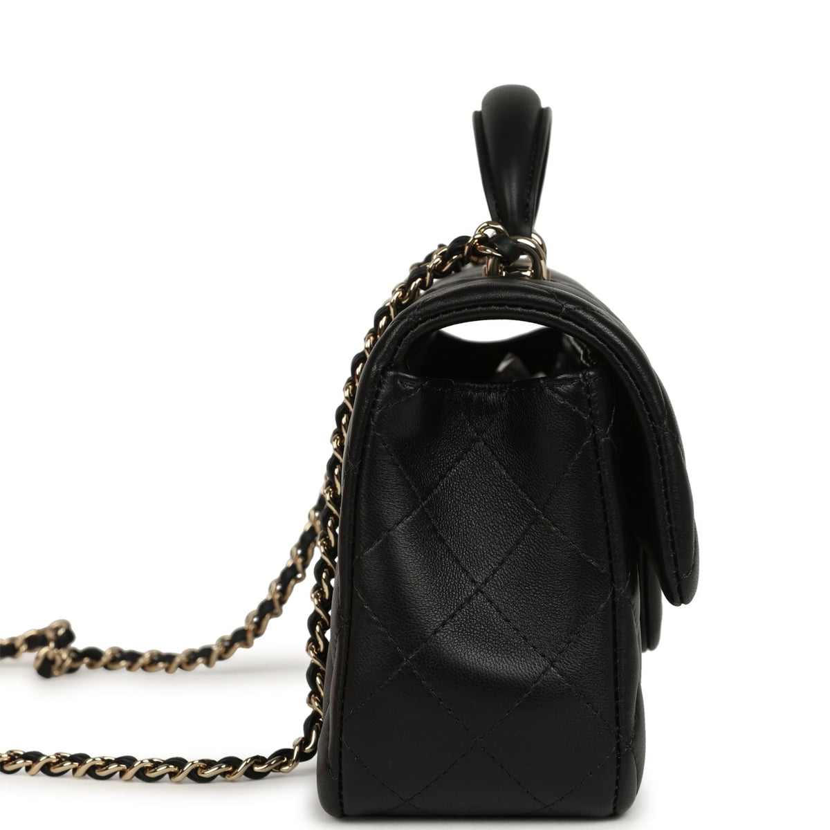 Chanel Classic Top Handle Long Flap Bag Black Lambskin Light Gold Hardware