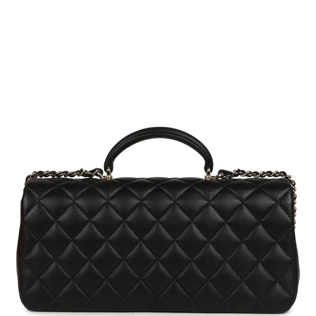 Chanel Classic Top Handle Long Flap Bag Black Lambskin Light Gold Hardware