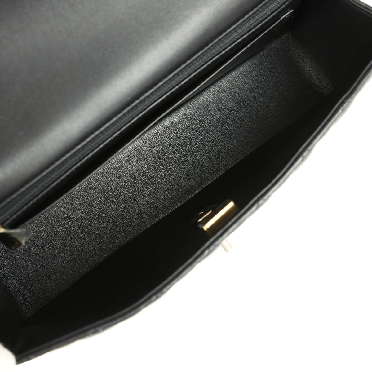 Chanel Classic Top Handle Long Flap Bag Black Lambskin Light Gold Hardware