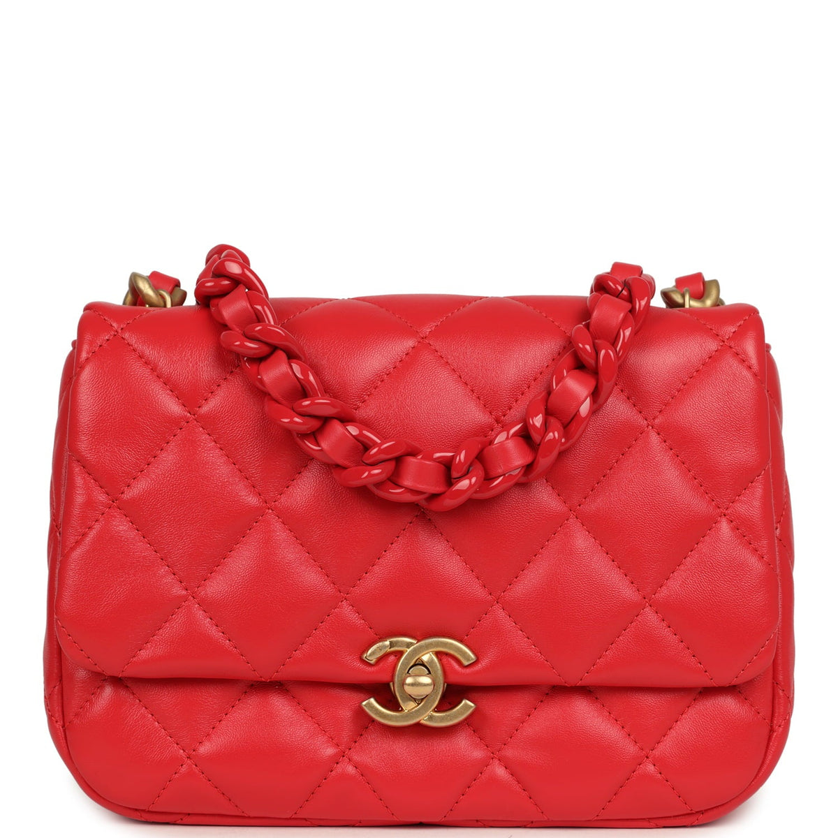 Chanel Small Flap Bag Red Lambskin Red Enamel Antique Gold Hardware