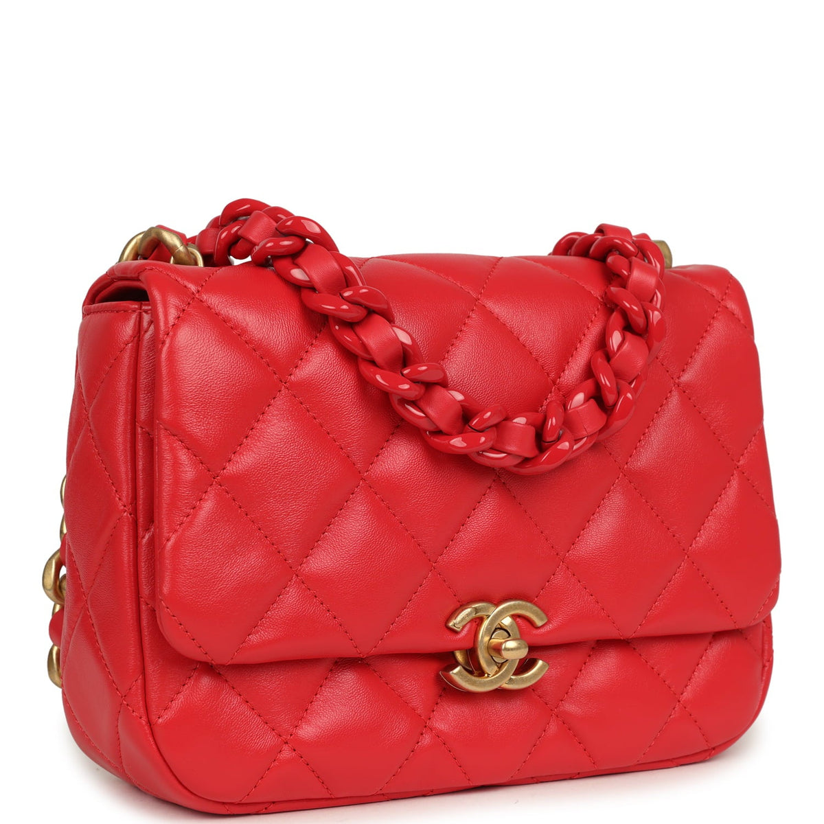 Chanel Small Flap Bag Red Lambskin Red Enamel Antique Gold Hardware