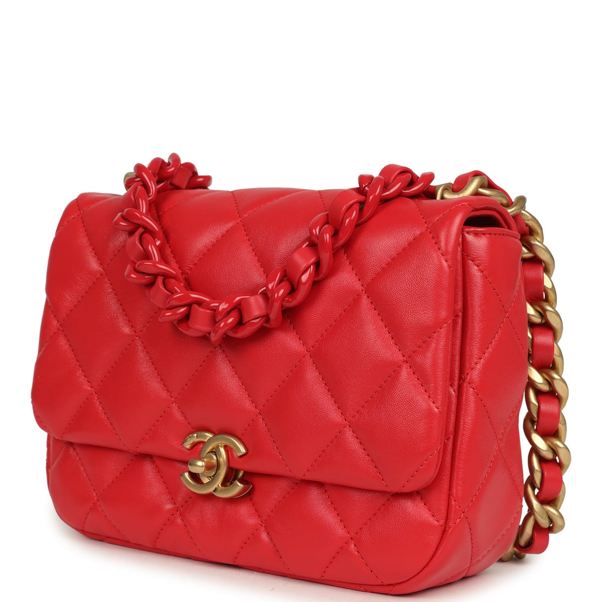 Chanel Small Flap Bag Red Lambskin Red Enamel Antique Gold Hardware