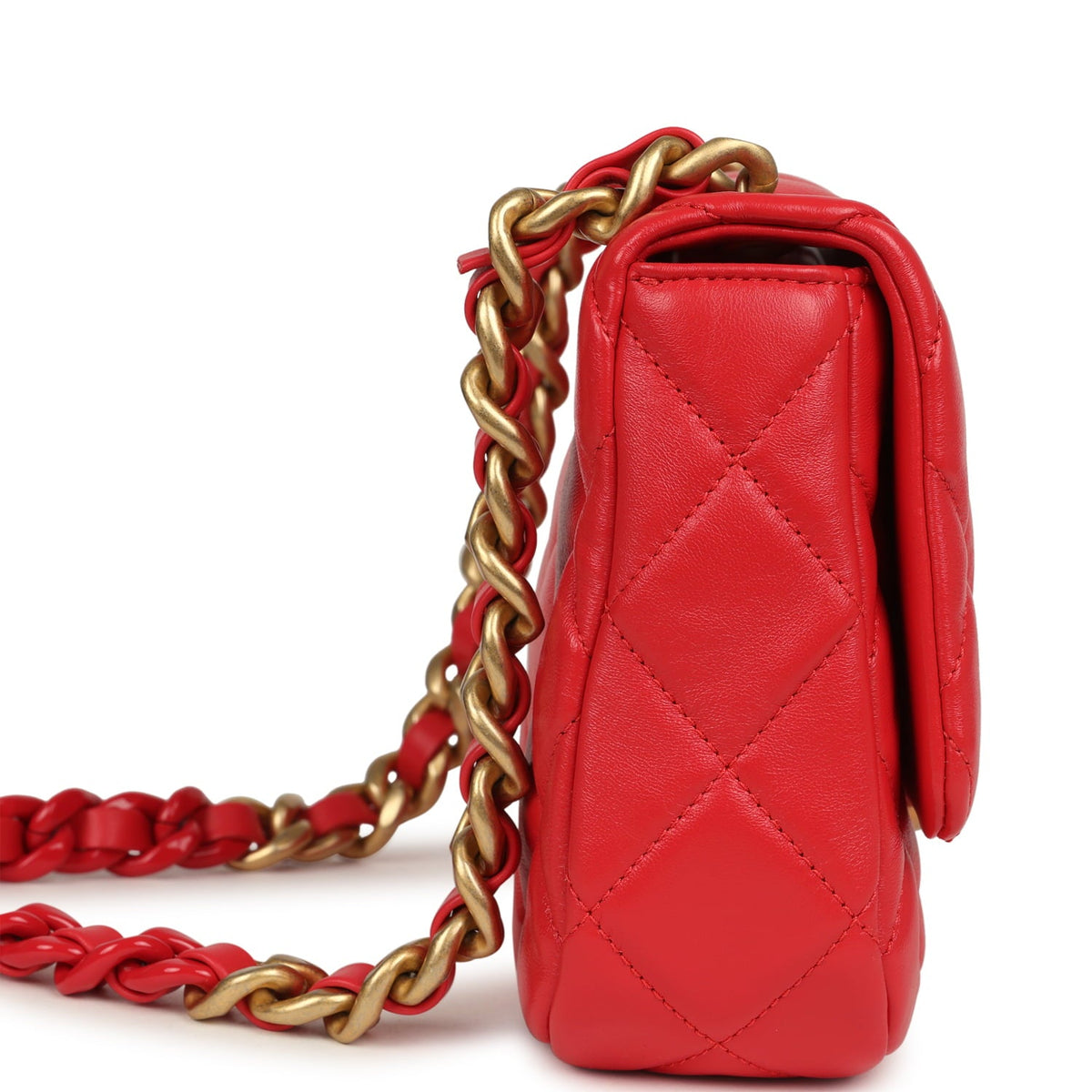Chanel Small Flap Bag Red Lambskin Red Enamel Antique Gold Hardware