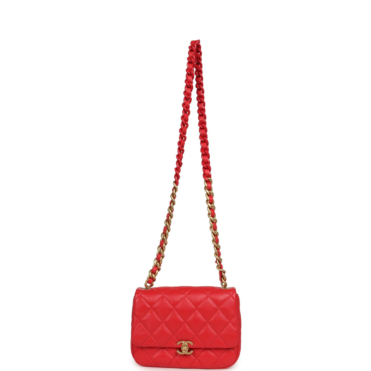 Chanel Small Flap Bag Red Lambskin Red Enamel Antique Gold Hardware