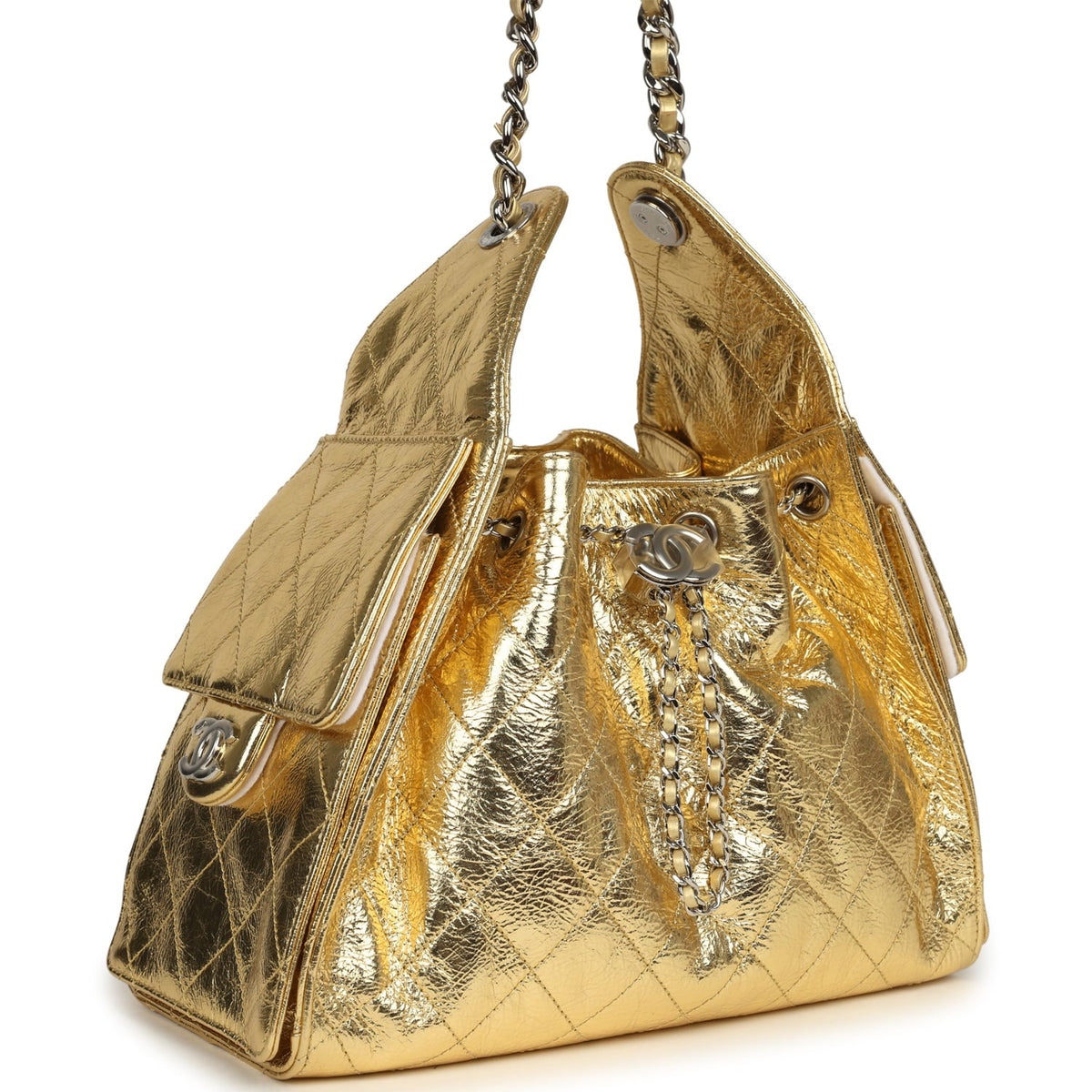 Chanel Small 25 Hobo Bag Gold Metallic Calfskin Silver Hardware