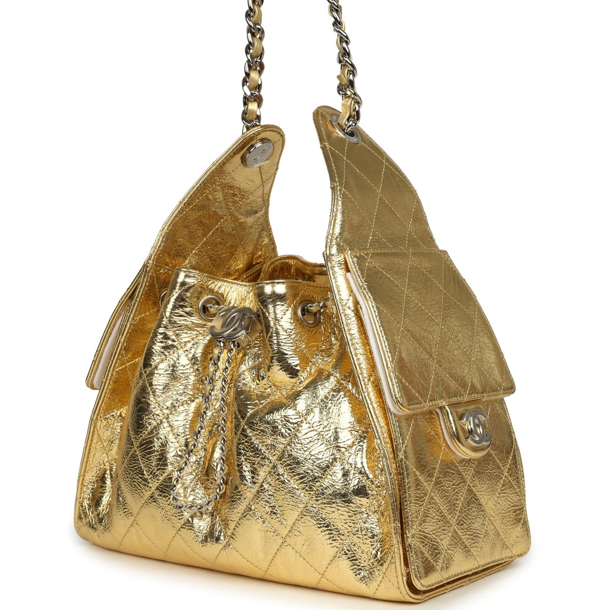 Chanel Small 25 Hobo Bag Gold Metallic Calfskin Silver Hardware