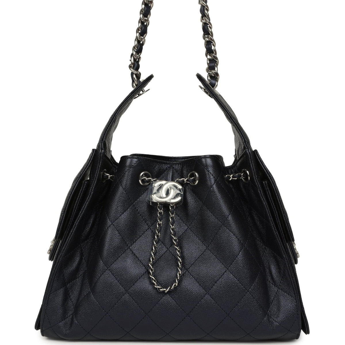 Chanel Small 25 Hobo Bag Dark Blue Metallic Caviar Silver Hardware